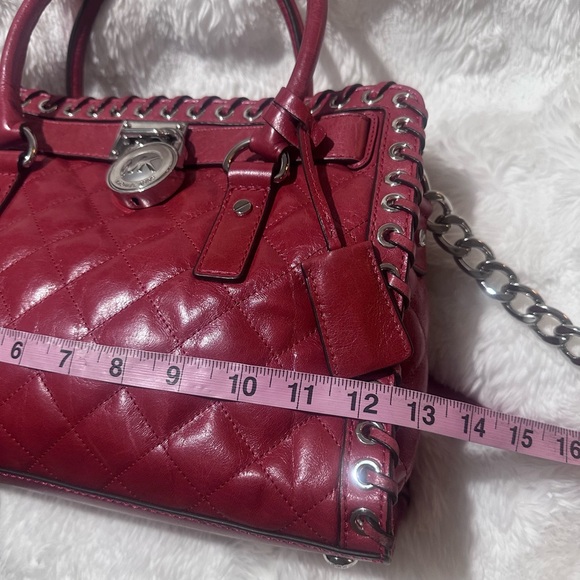 MICHAEL KORS HAMILTON HIPPIE GROMMET DARK RED QUILTED LEATHER SATCHEL BAG - Picture 11 of 14